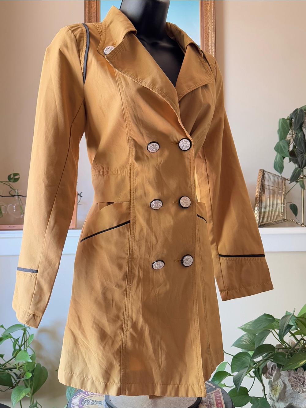 Korean Mustard yellow Double-Breasted Women's Trench Coat